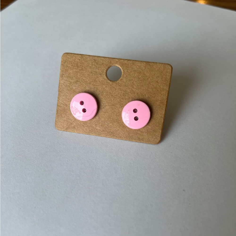 2/$15- Pink Button Stud Earrings Handmade